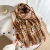 Sweet Literary Plaid Scarf for Women In Korean Atmosphere with Coat Plaid Color Matching Warm and Thickened Scarf