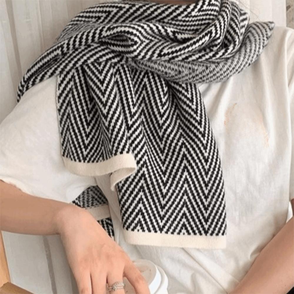 Striped Winter Cashmere Scarves Plush Long Shawl Classic Imitate Cashmere Scarf  Women