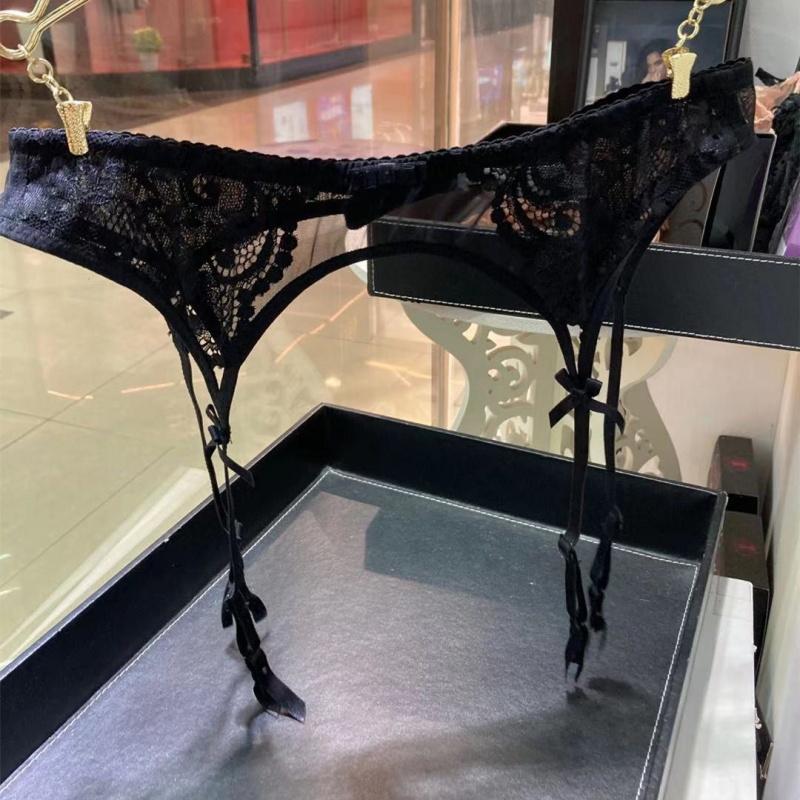 Embroidery Floral Sheer Mesh Patchwork Garter Belt With Bowknot 4 Straps Back Clasps Elastic Suspenders Sexy Lingerie Underwear