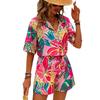 European and American new European women's Hawaiian style short-sleeved shirt and shorts set