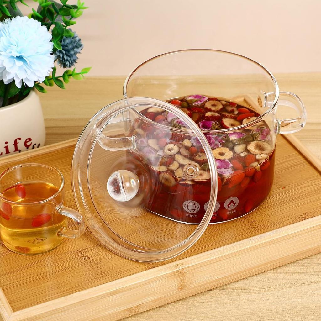 Hemoton Clear Glass Simmer Pot with Lid Borosilicate Cooking Pot for Pasta, Soup, Milk Electric Simmer Pot for Home Glass Stew Pot 1350ml