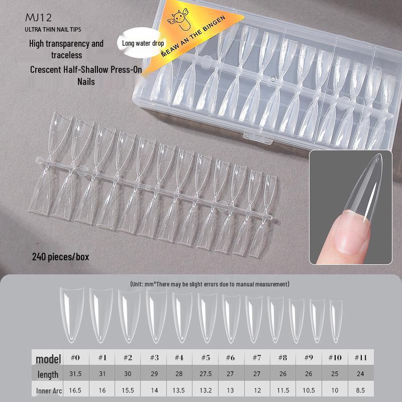 Dual-Use Seamless Transparent Frosted Nail Tips - Extendable Flat/Arc Design