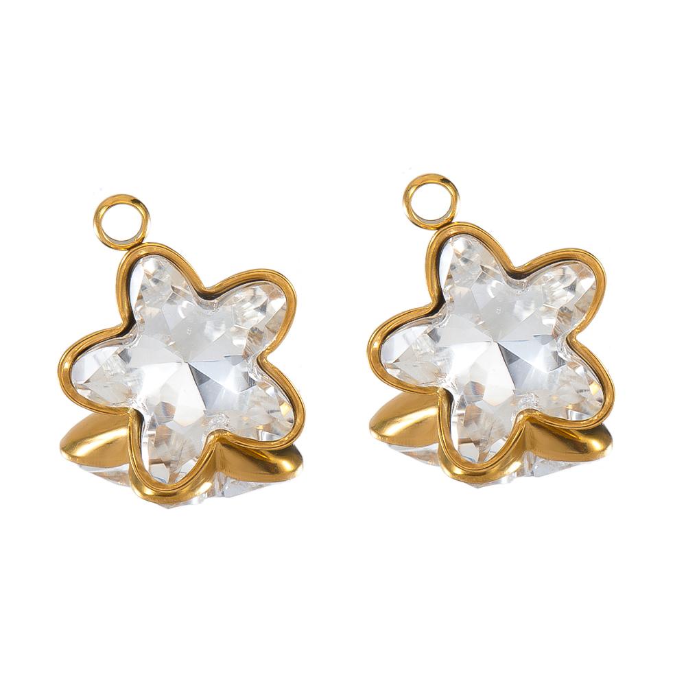 5pcs Colorful Crystal Charms Stainless Steel Geometry Oval Star Flower Charm Earrings Pendants for DIY Necklace Jewelry Findings