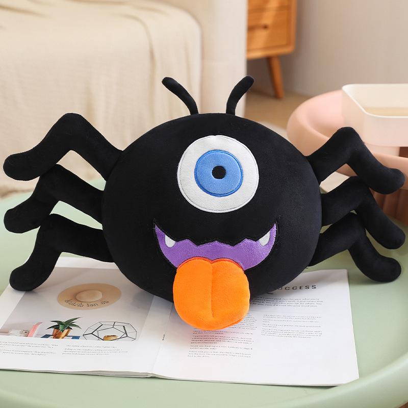 One-Eyed Spider Halloween Decorations: Black Animal Props for Pumpkin Party Scene