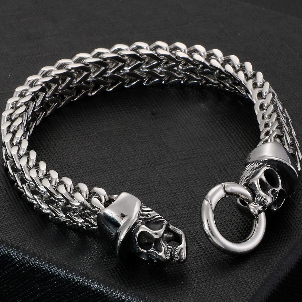 Stainless Steel Mesh Hand Skull Bracelet Man Rock and Roll Metal Wristband Bangle Link Chain Men's Party Jewelry Best Friends