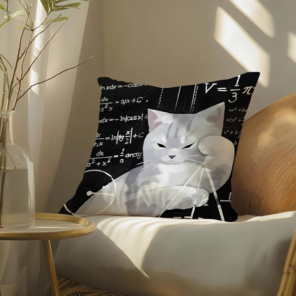 Funny Cat Thinking Network Pattern Pillow Case DoubleSided Plush Sofa Cushion Covers Organic Breathable Invisible Zipper