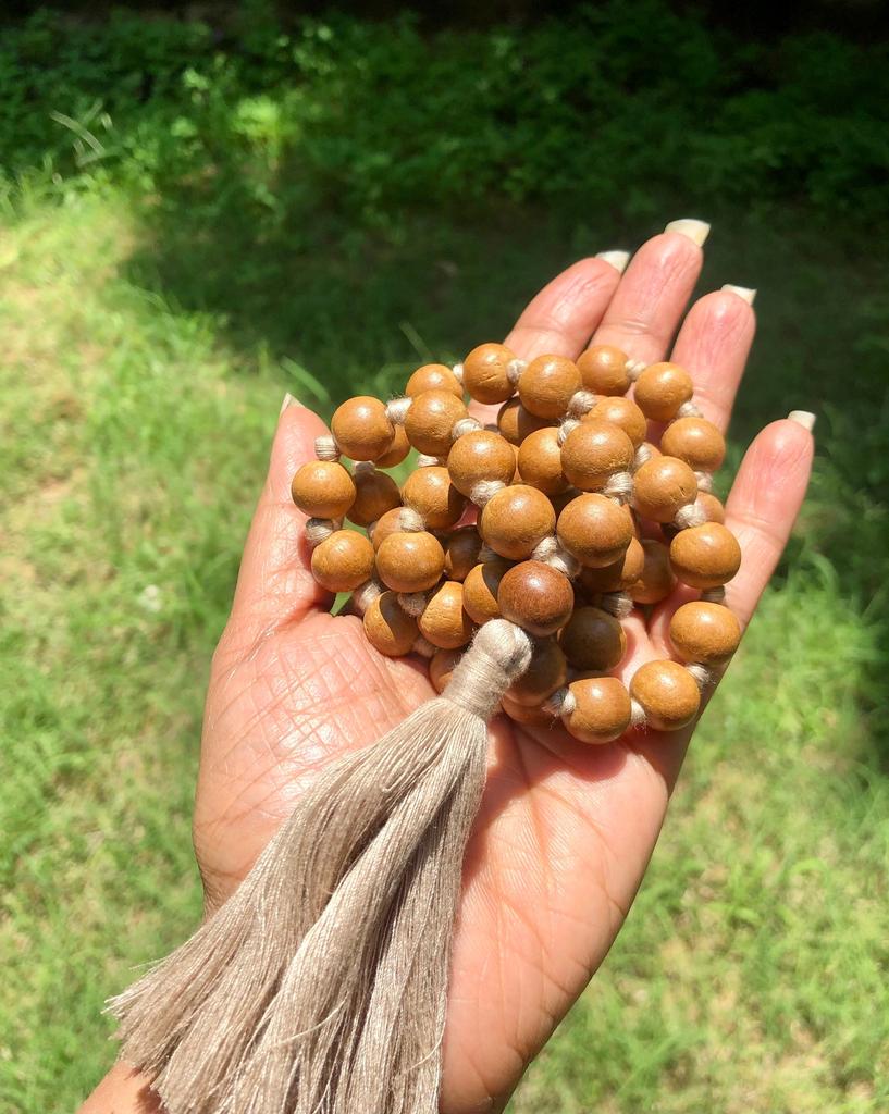 11 mm round 30"+ Indian Origin Wood 54+1 Guru Bead Japa Mala, Jaap Rosary, Yoga Prayer Healing Meditation, Kadamb Wood, Wooden Mala