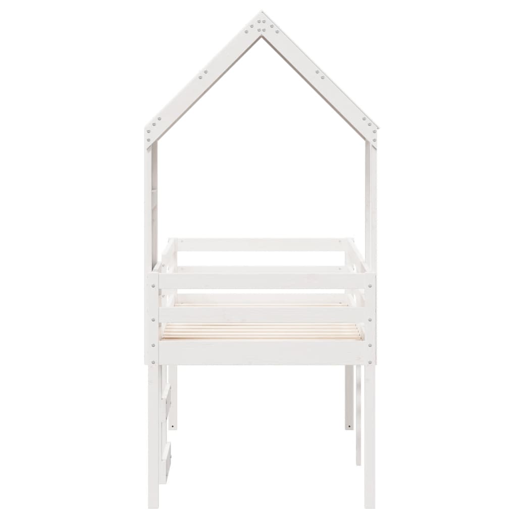 High Bed with Roof White 90 x 190 cm Solid Pine Wood