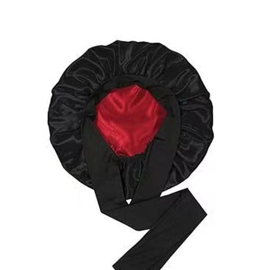 Double Layer Satin Sleeping Cap Solid Color Women Braids Long Curly Hair Night Sleep Cap Large Round Silk Hair Bonnet with Tie Band