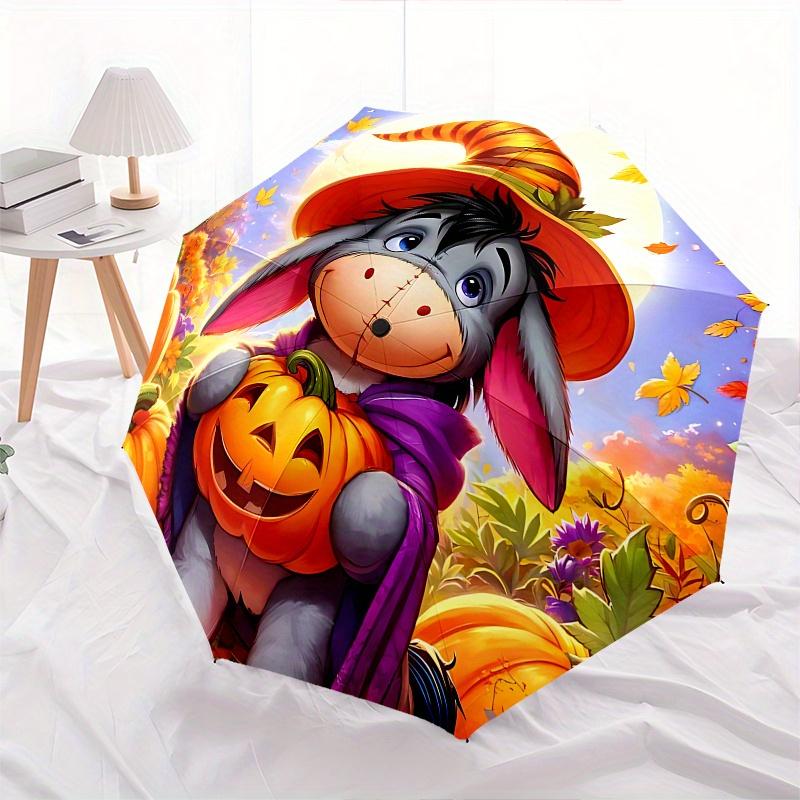 Halloween, Eeyore Automatic Opening and Closing Umbrella, Compact Travel Umbrella, Lightweight and Portable, Suitable for Beach Commuting Bu