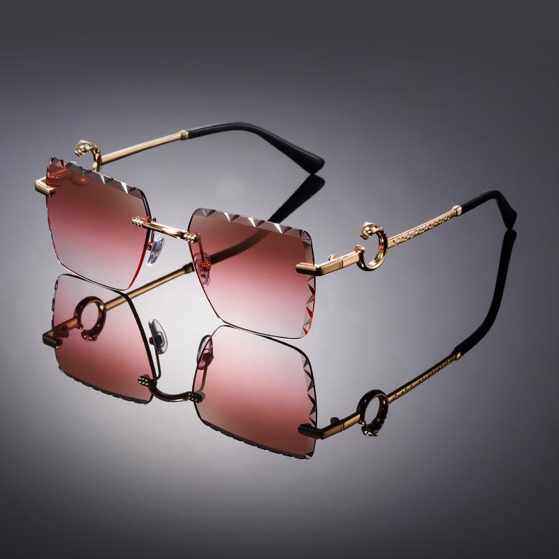 Metal Leopard Head Frameless Square Sunglasses 5560