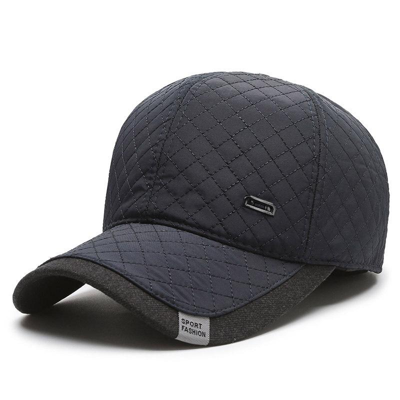 

Winter Solid Color Quilted Embroidery Hat, Casual Warm Windproof Fleece-Lined Earflap Baseball Cap темно-синього кольору
