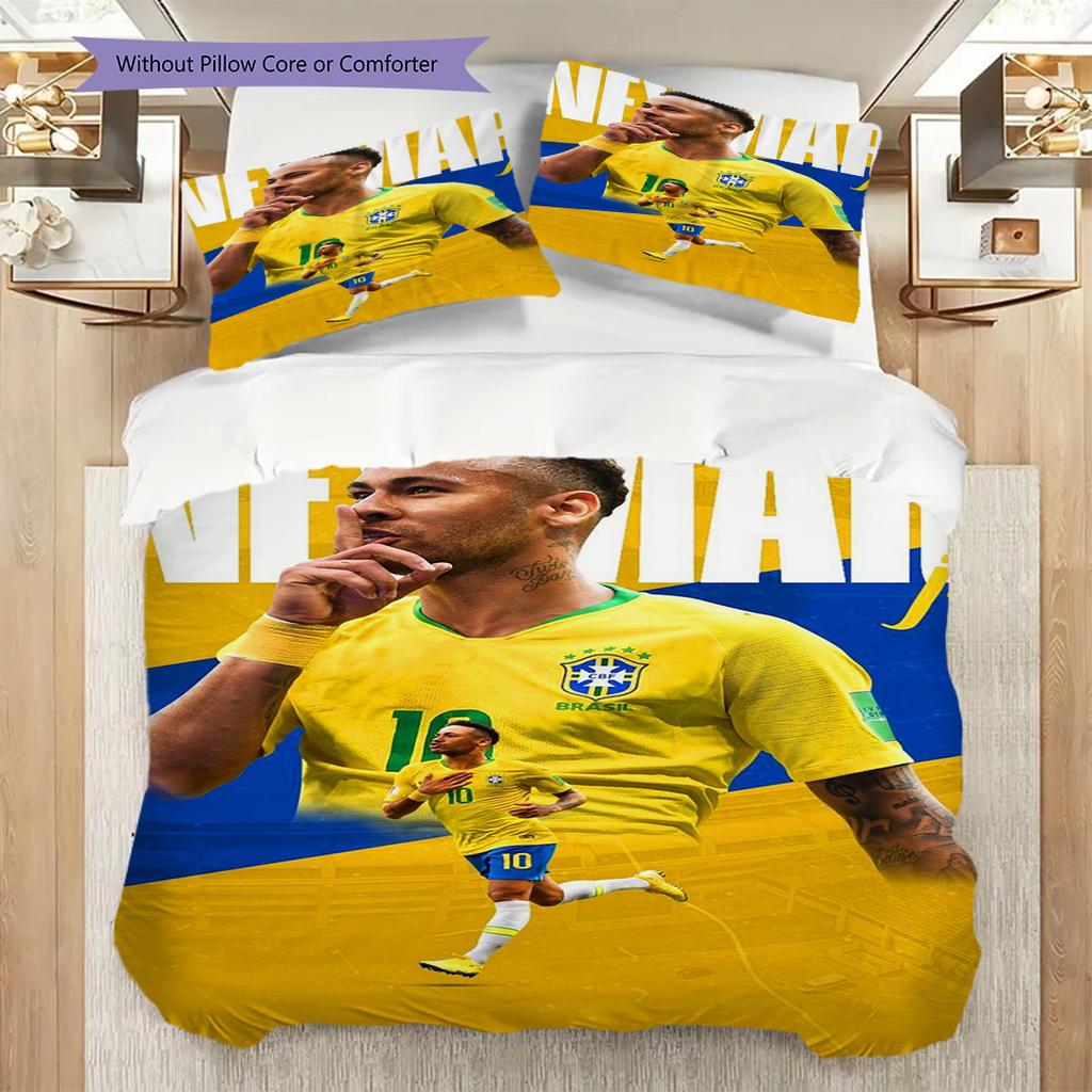 Biancheria da letto con vibrante arte calcistica di Neymar Jr (1 * copripiumino + 2 * federa, senza nucleo) Set Lenzuola Regalo di Compleanno di Natale Piatto 2D