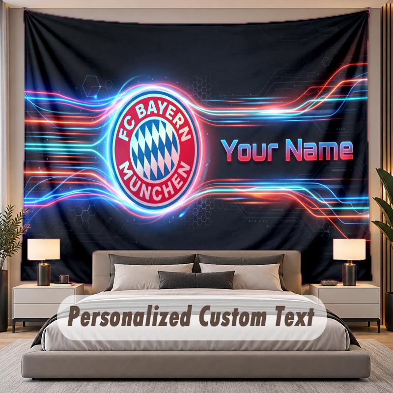 Custom Name Text Tapestry Bayern Munich Personalized Polyester Wall Tapestry For Bedroom And Room