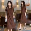 2026 summer new medium and long t-shirt loose and thin over the knee short-sleeved avocado green dress