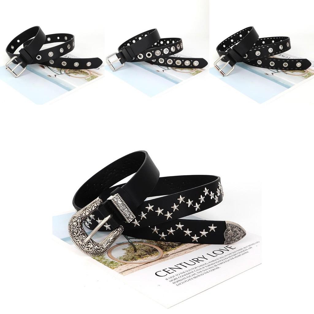 Punk Style Belt With Metal Whole Strip With Hole Design For Womens Casual