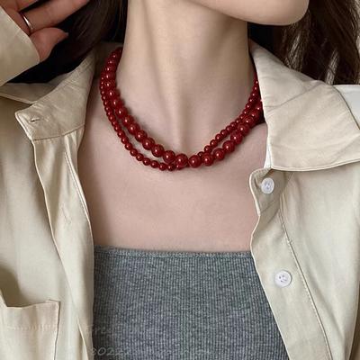 Vintage červené korálkové náhrdelníky pre ženy Čínsky štýl Sklenený korálkový náhrdelník Nádherný elegantný choker Estetické šperkové doplnky
