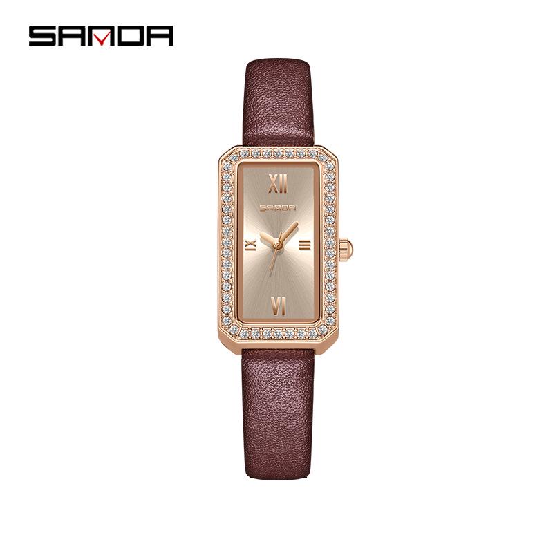 Light Luxury Women s Rectangular Diamond-Accented Quartz Watch - Waterproof High-End Design by Sanda