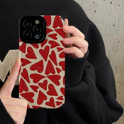 Modische rote Liebesherz-Silikonhülle für iPhone 11 12 13 14 15 Pro Max Mini SE X XS XR 8 7 Plus Weiche Leder Stoßfeste Hülle
