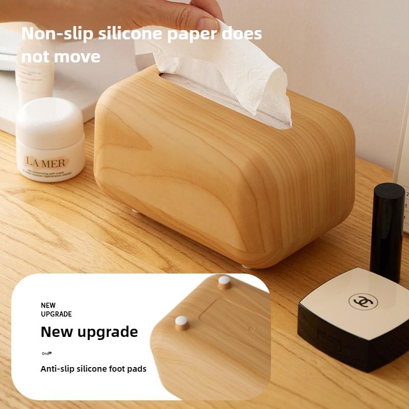 ABS Taschentuchbox mit Deckel Kunststoff Papierhalter Serviettenetui Imitation Holzmaserung Aufbewahrungsorganizer für Heim Schreibtischdeko