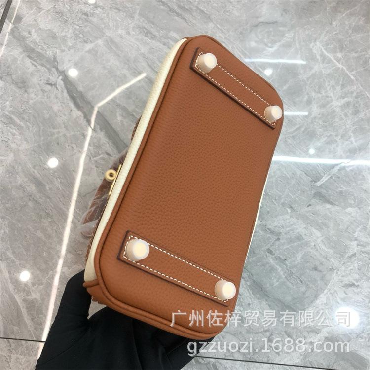 Cross-border Lychee Pattern Color Matching Platinum Bag Cowhide Women's Bag Contrasting Color Handbag Large Capacity Shoulder Crossbody Wedding Bag