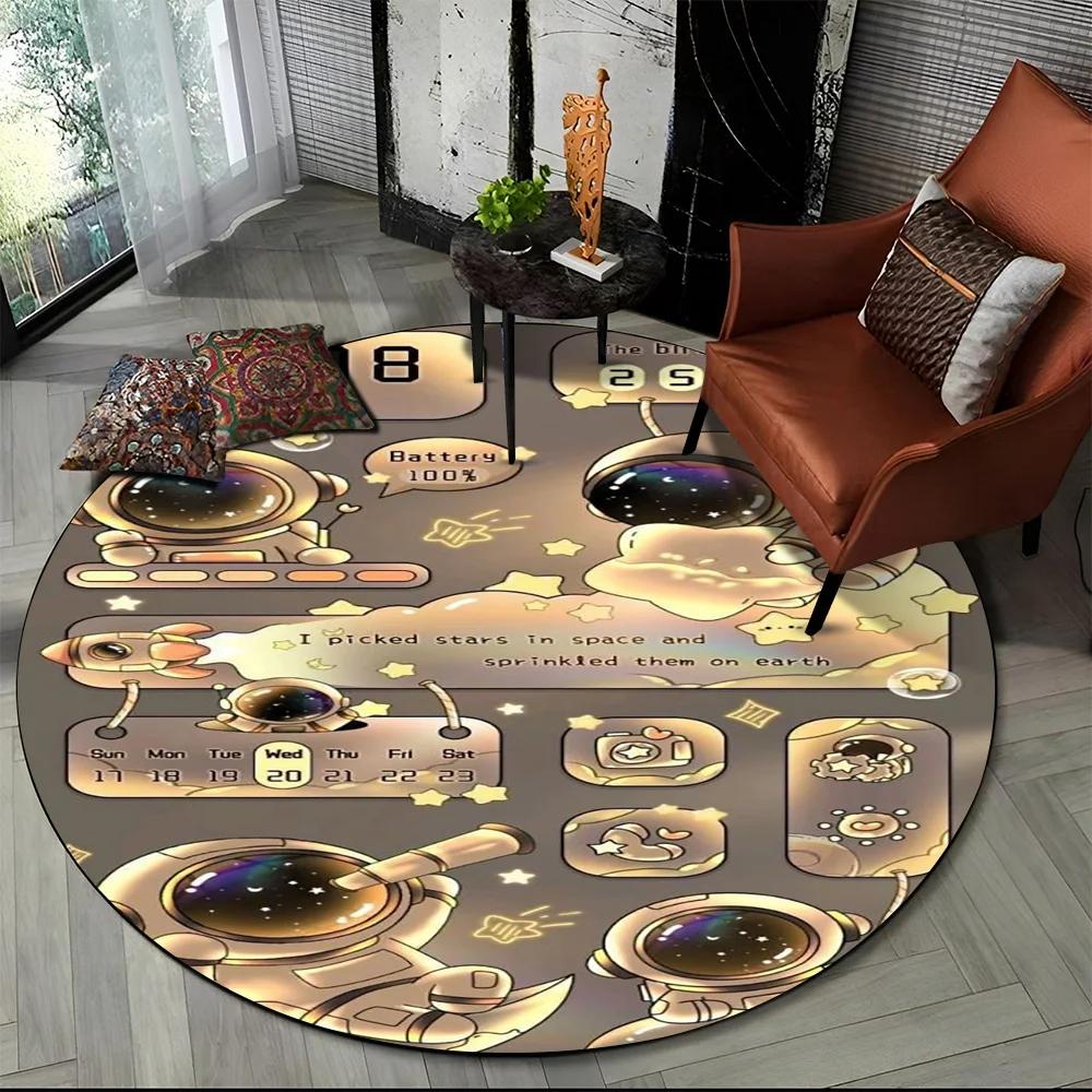 3D Astronaut Space Cartoon Round Carpet Rug for Living Room Bedroom Child Playroom Chair Decor,Pet Area Rug Non-slip Floor Mat