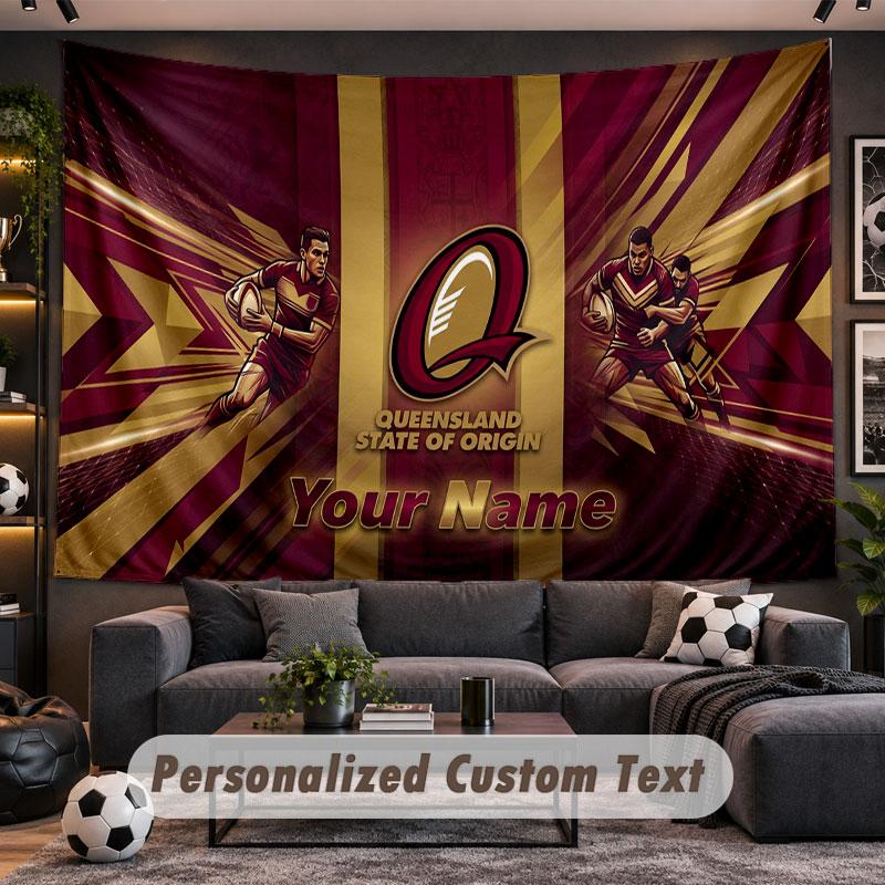 Wall Hanging Tapestry Custom NameQueensland Maroons Pattern Personalized Printed Fabric Wall Decor