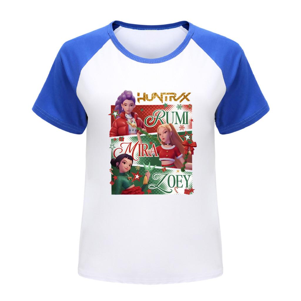 5181 Kids Girls Christmas New Year Rumi Zoey Mira Print Raglan Short Sleeves T-Shirt