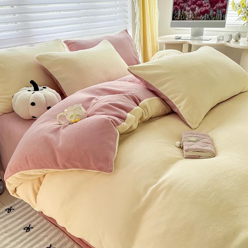 

Зимний комплект постельного белья класса А для мам и младенцев из экологически чистого утолщенного двуспального белья из четырех предметов, бархат, версия AB 1.8m sheet 4pcs жёлтый