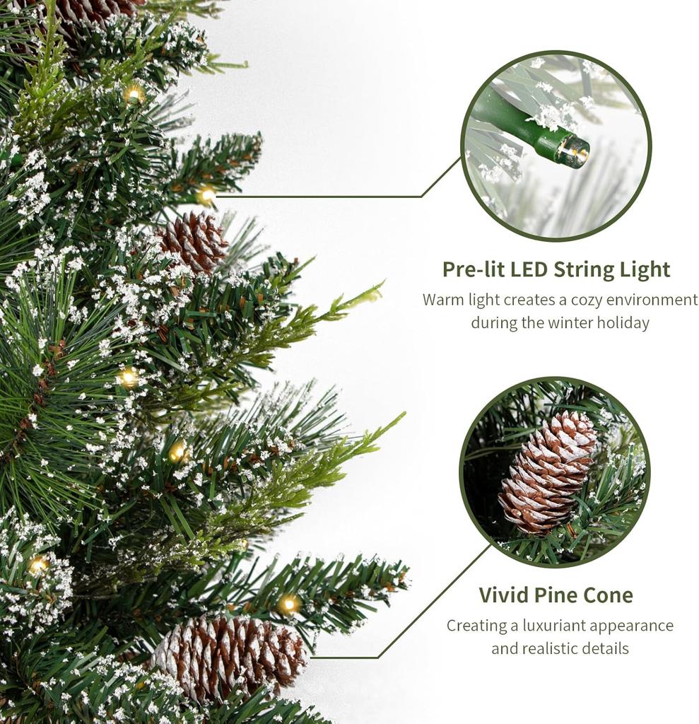 deeinglif 2ft Mini Christmas Tree with LED Lights, Pine, Branches, Cones, Cloth Bag Base – Holiday Decor