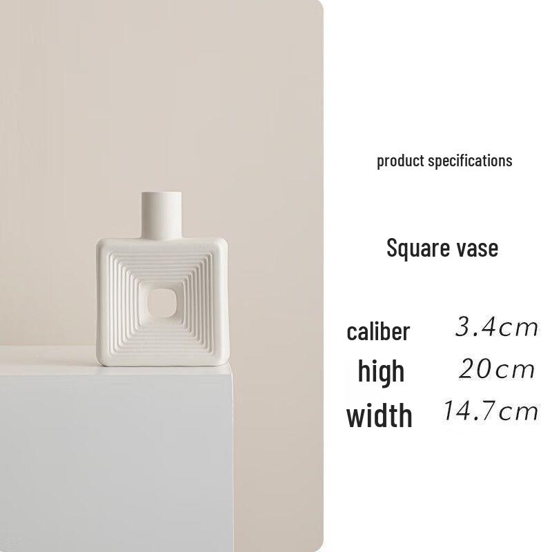 Nordic Creamy Square Ceramic Vase for Flowers - Elegant Living Room & Dining Table Decor