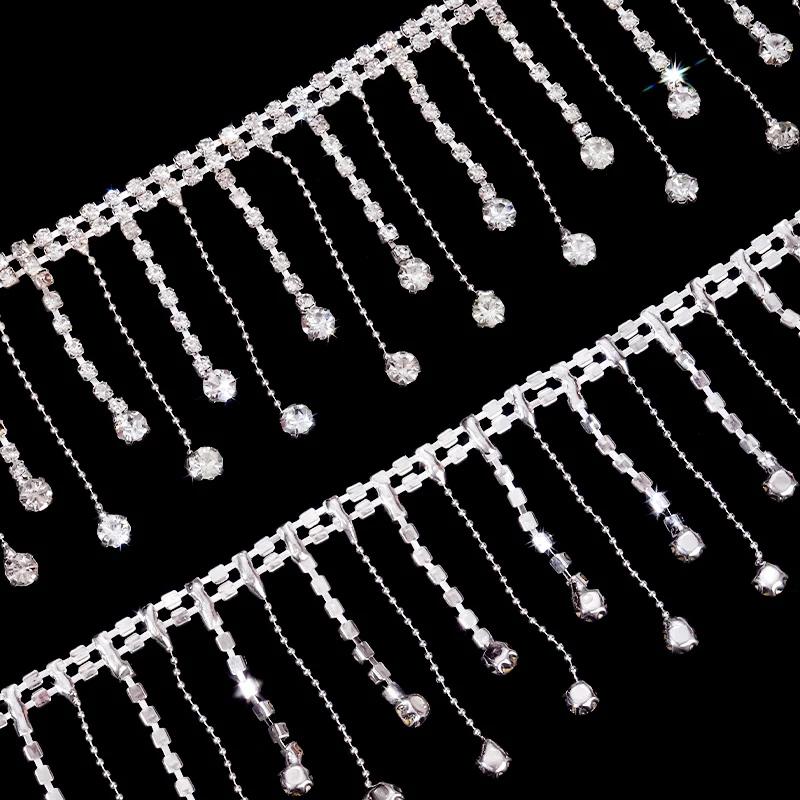 90cm Kristall Strass Quaste Krallenkette Nähen Auf Klare Strass Fransenbesatz Kette Dekorative Handarbeit Hochzeitskleid DIY