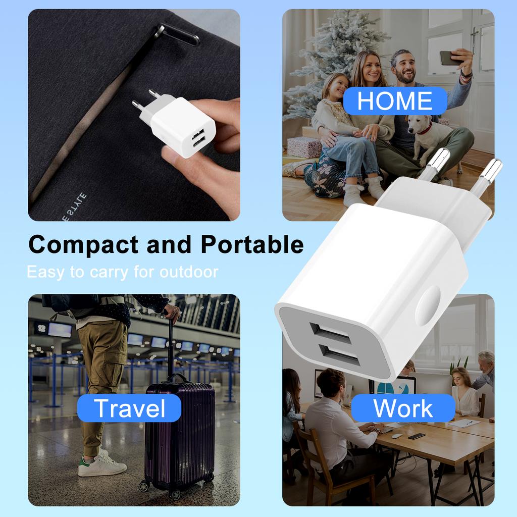5V 2A USB Charger 2 Ports Chargers Cell Phone EU Plug Power Adapter Wall Charging for Iphone 11 12 13 Pro Max Samsung Xiaomi