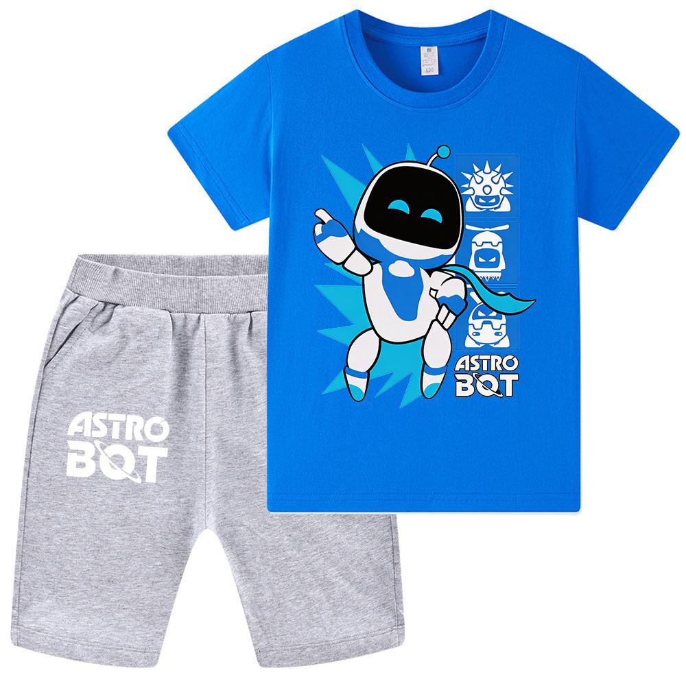 WA1339 Set da 2 pezzi Bambini Ragazzi Ragazze T-shirt a Maniche Corte Stampata Astro Bot Pantaloncini Top Pantaloni Set
