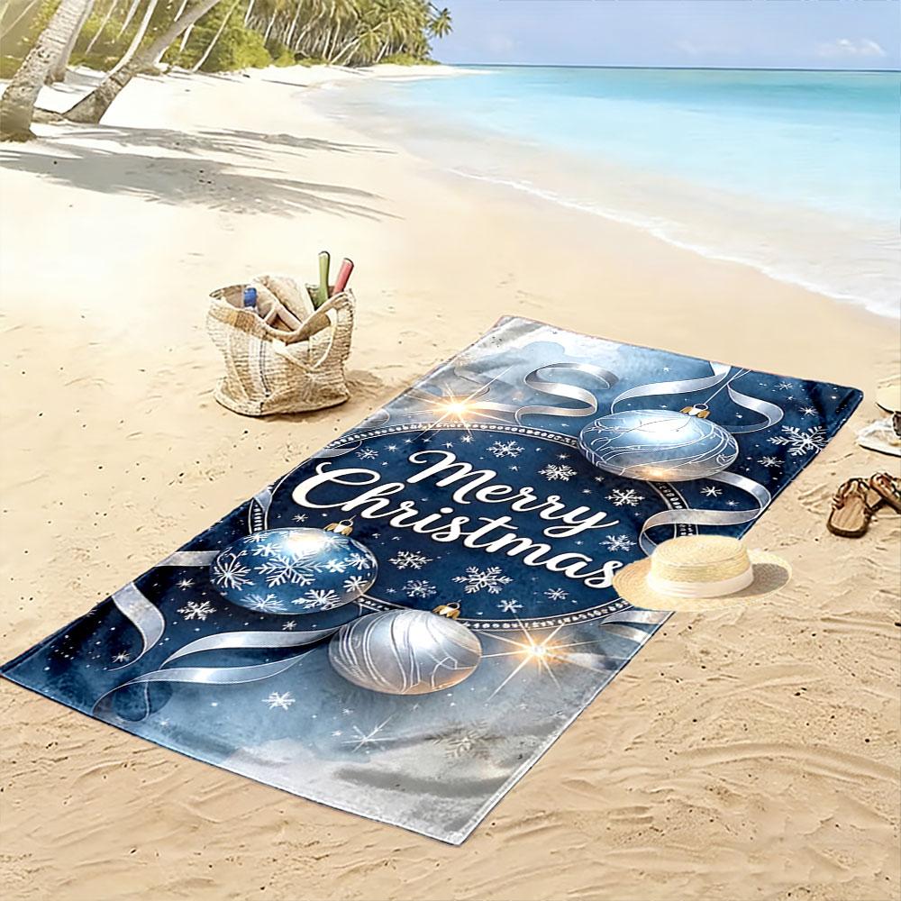 Merry Christmas Blue Ornaments A must-have beach towel for beach travel
