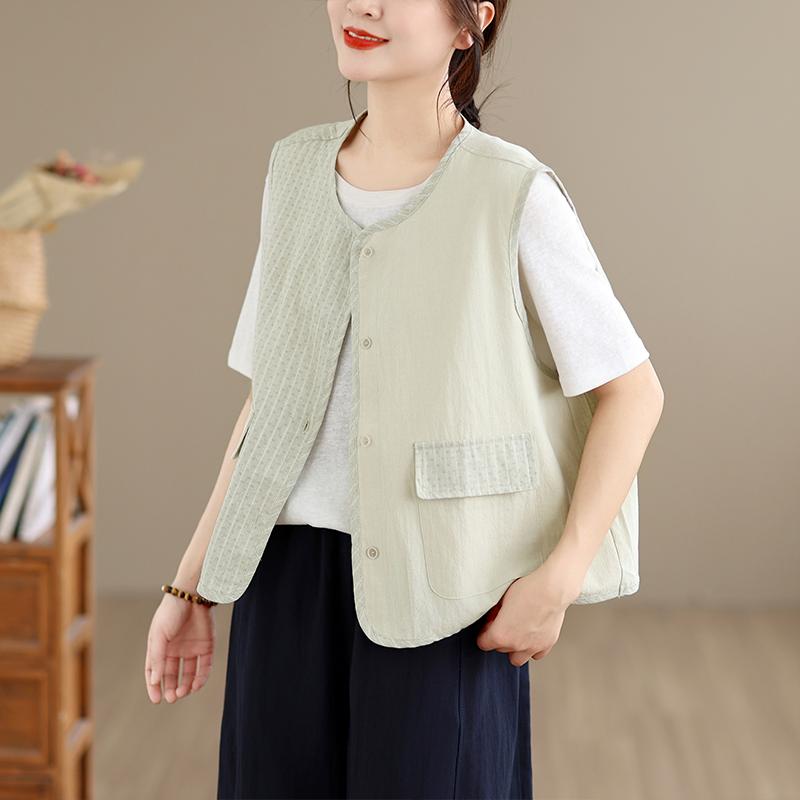 

DIMANAF 2026 Women Plus Size New Summer Sleeveless Vest Casual Loose Lady Tops Shirts Cotton Vintage Lady Jackets 2XL