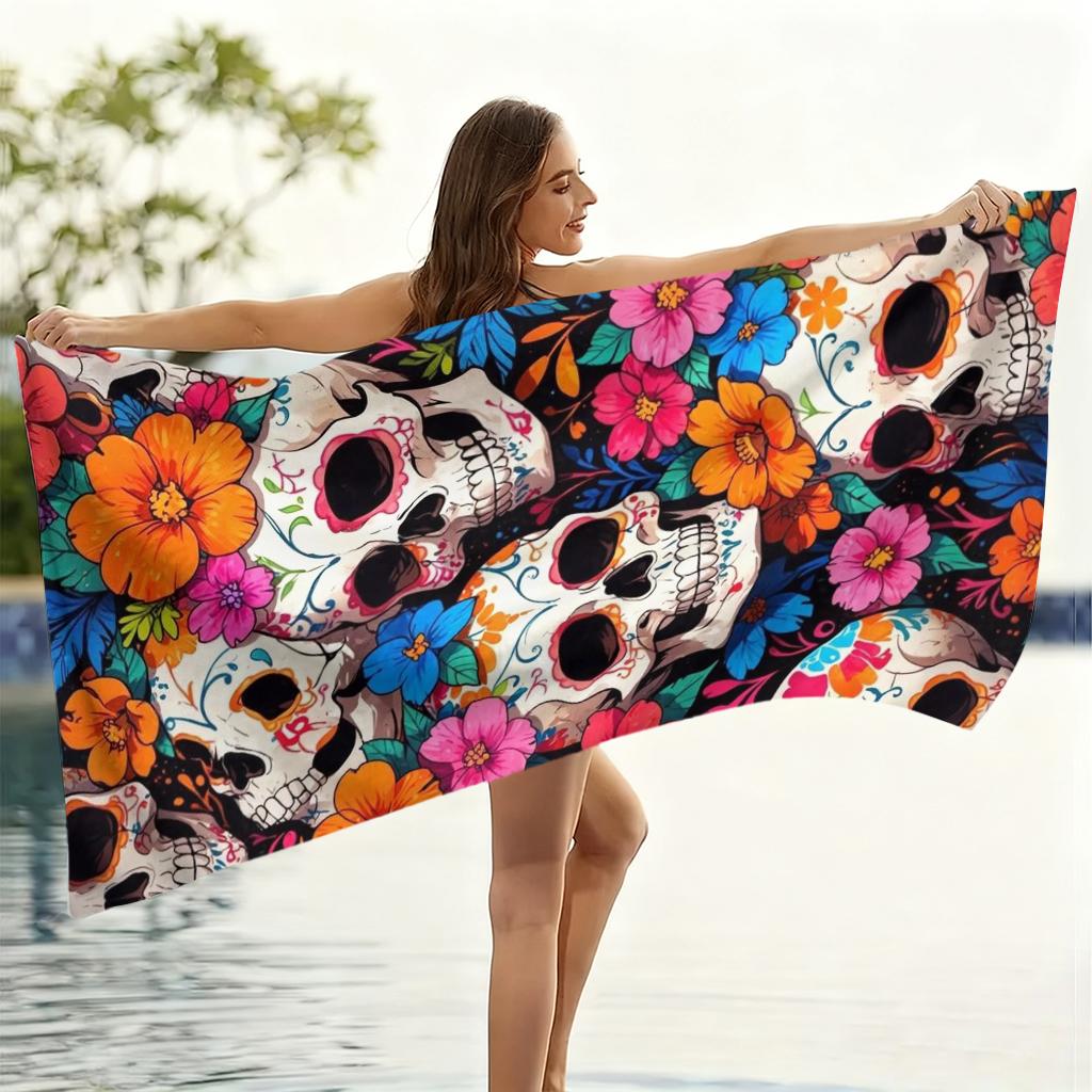1 Stück Blume Totenkopf Strandtuch Groß Schnelltrocknendes Handtuch Geeignet für Strand Yoga Pool Fitnessstudio Sporttuch Sommergeschenk für Freunde