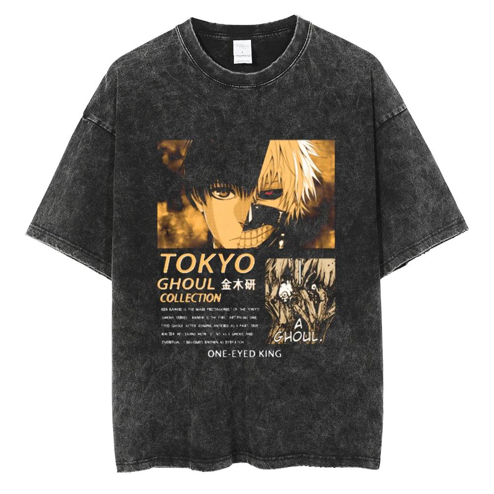 Anime Tokyo Ghoul Ken Kaneki Grafik T-Shirt Herren Vintage Gothic T-Shirts Lässig Locker Manga T-Shirt Harajuku Herren Baumwoll-T-shirt