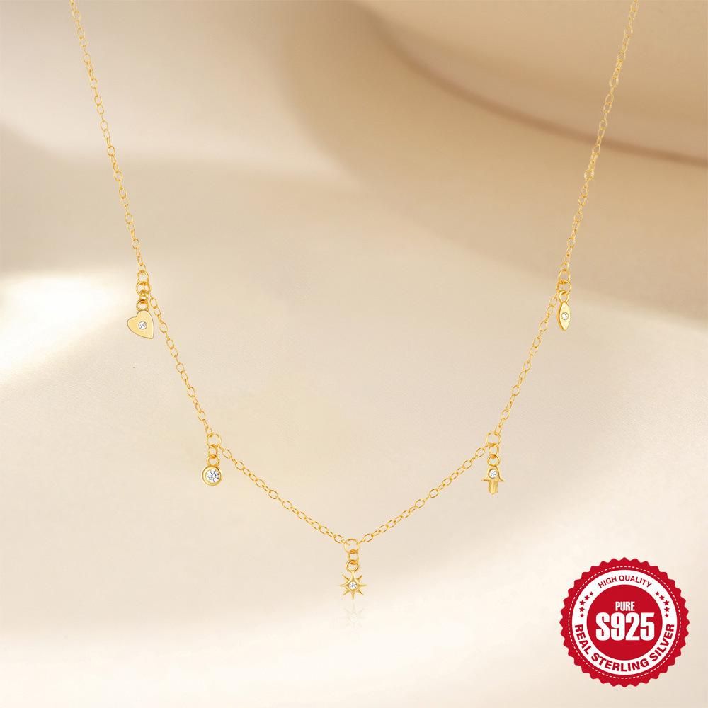 S925 Sterling Silver Geometric Octagonal Star/Devil'S Eye/Stacked Diamond Daily Match Ladies Clavicle Necklace