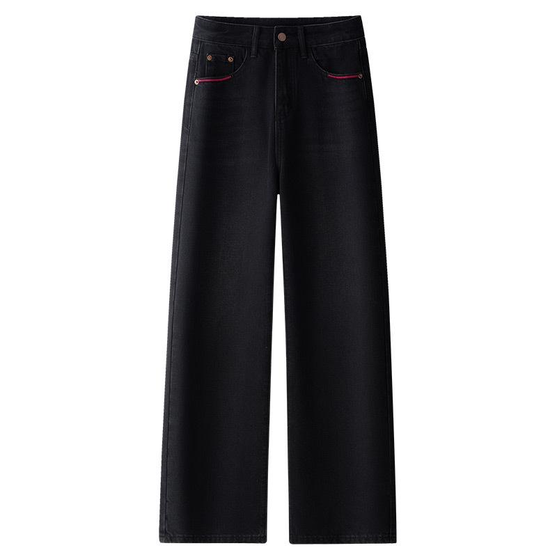 

Women s Black High-Waisted Retro Slim Fit Wide-Leg Jeans for Spring 2025. L