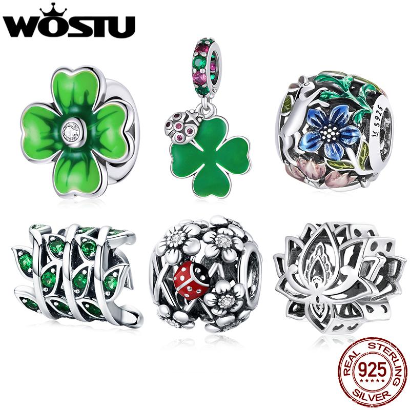 WOSTU Flower Silver Charms 925 Sterling Silver Tree Of Life Beads Enamel Pendant DIY Jewelry Making Bracelet Necklace For Women