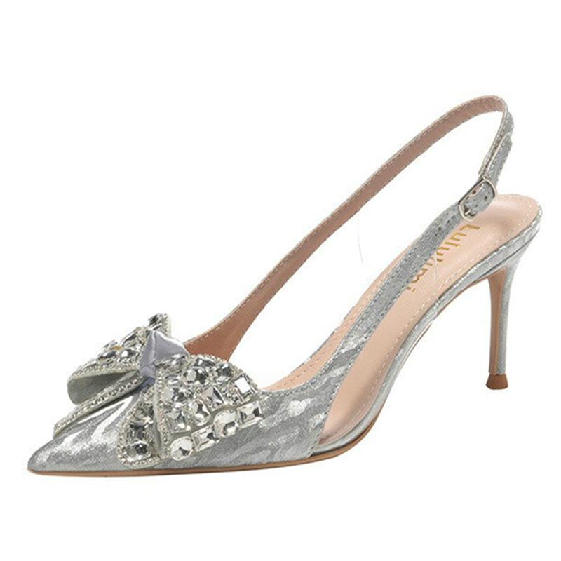 Fashion 2025 New Crystal Wedding Shoes Thin Heel Pointy Baotou Autumn Bride Shoes Fashion Rhine-Diamond Bridesmaid High Heel Sandals