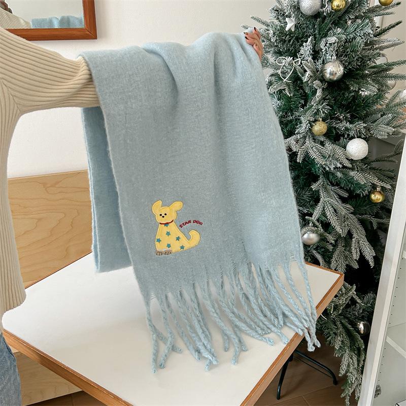 

Новый модный шарф из мохера с изображением мультяшной собаки для женщин зимой с чувством роскоши, милой атмосферы и тепла 200 * 40cm синий