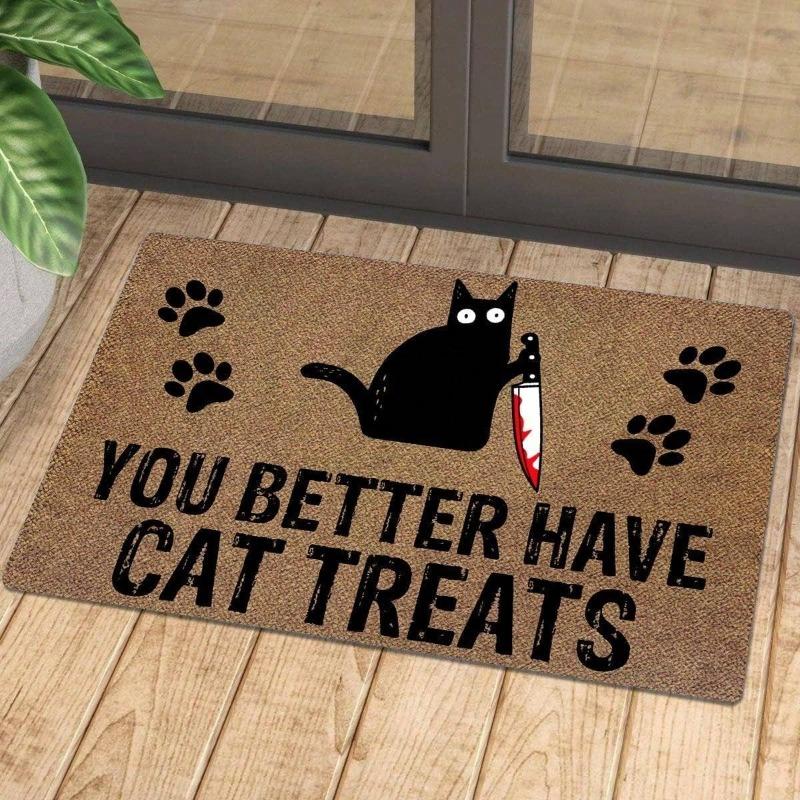 Black Kitten Doormat Hold Blood Knife You Better Have Cat Printed Rugs for Living Room Indoor Welcome Funny Doormat Home Decor