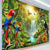 2D Rainforest Bird Waterfall Tapestry Macaw Toucan Backdrop Cloth for Living Room