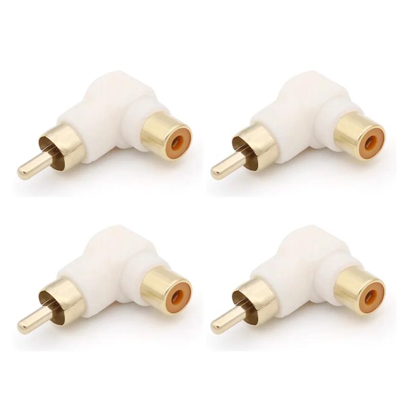 4Pcs Gold-Plated RCA Plug 90 Degree Right Angle Male Female Elbow Connector for Audio Video Adapter