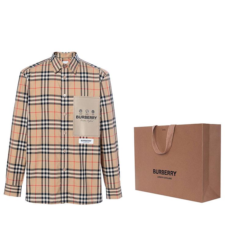Burberry Men Label Applique Check Cotton Poplin Shirt Archive Beige 80574611