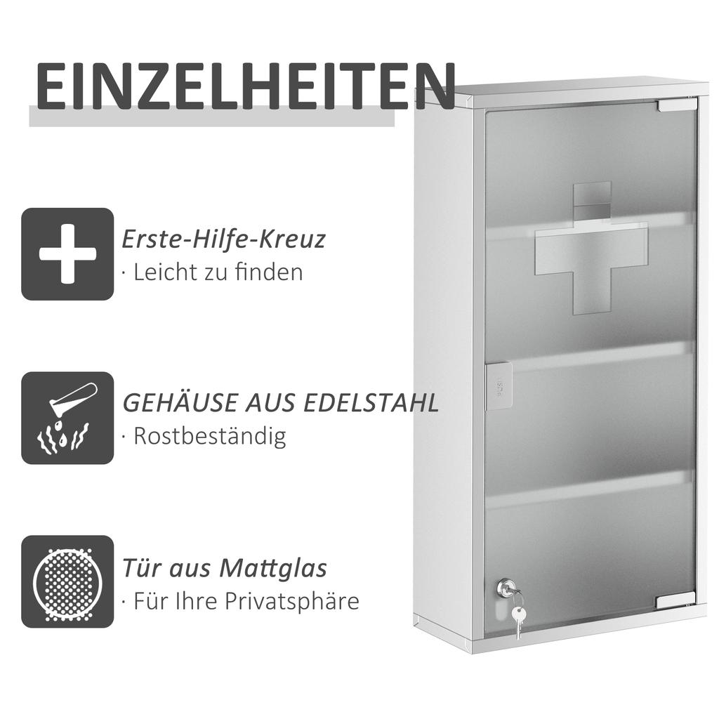 Armadietto Portapillole da Parete a 4 Ripiani in Acciaio Inossidabile con Porta in Vetro Serrabile Scaffali portaoggetti Articoli per la Casa Arredamento Bagno 60A x 30L x 12P(centimetro) con 2 Chiavi