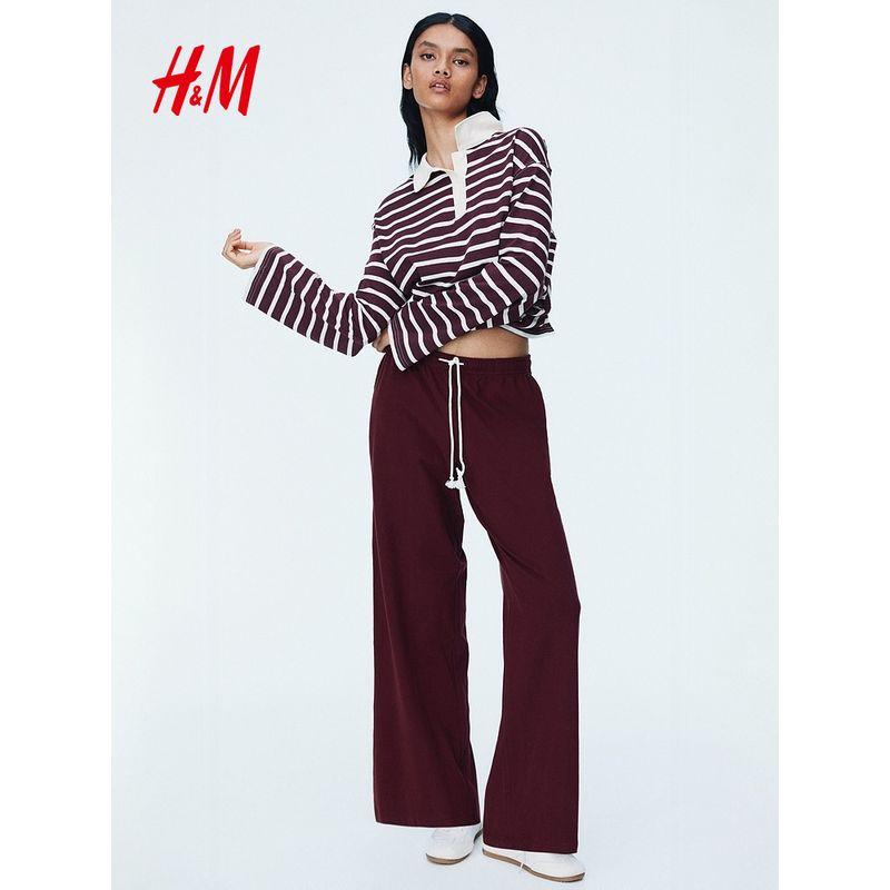 HM Ubrania Damskie Spodnie Casualowe Lato 2025 Nowe Proste Modne Temperament Wypoczynek Szeroka Nogawka Joggersy 1292508