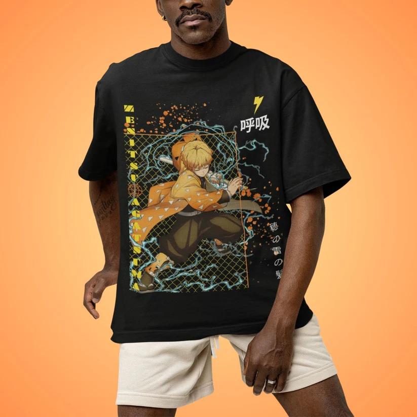 Demon Slayer Anime Printed Cotton Tshirt for Men and Women Harajuku Trend Fashion Oversized Anime Peripheral Clothing Tshirt